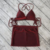 Women Sexy Sparkly Bandage Bodycon Skinny Dress Party V Neck Crop Tops Two-piece Lace Up Dress