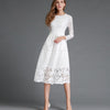 Hengsong Elegant hollow out lace dress women long sleeve autumn style midi-calf white lace dress Spring party dress vestidos
