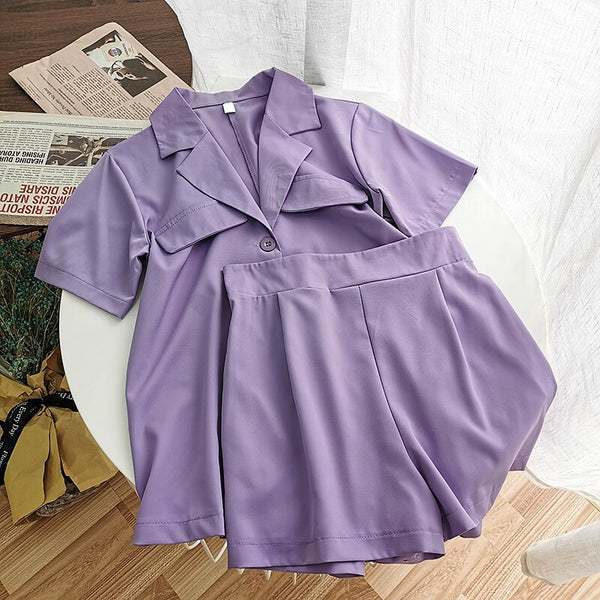 Hepburn style suit light cooked style casual suit collar cardigan shirt straight shorts two-piece children's suit