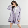 Herstory Retro Plaid Women Purple Two Piece Set Double Breasted Long Sleeve Blazer Pleated Skirts Suit
