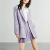 Herstory Retro Plaid Women Purple Two Piece Set Double Breasted Long Sleeve Blazer Pleated Skirts Suit