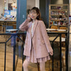 Herstory Retro Plaid Women Purple Two Piece Set Double Breasted Long Sleeve Blazer Pleated Skirts Suit