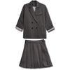 Herstory Retro Plaid Women Purple Two Piece Set Double Breasted Long Sleeve Blazer Pleated Skirts Suit