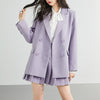 Herstory Retro Plaid Women Purple Two Piece Set Double Breasted Long Sleeve Blazer Pleated Skirts Suit