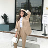 Heydress Casual Solid Women Pant Suits Notched Collar Blazer Jacket & Pencil Pant Khaki Female Suit Autumn