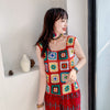 Original Design Hand Crochet Hook Stitch Knitting Retro Color Cotton Vest Vest With A Short Sweater