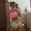 Hugcitar 2022 fake fur patchwork sleeveless tube sexy crop tops autumn winter women pink streetwear pur outfits camis