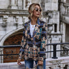 Autumn Spring Slim Blazer for Women Vintage Printing Suit Jacket Turn Down Collar Single Breasted Casual Coat Ladies Outwear