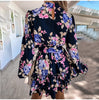 Southpire Navy Floral Print Loose Style Mini Dress Women Long Sleeve High Neck Party Dress Ladies Day Casual Clothes Spring 2023