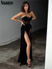 Nsauye 2023 Patchwork Women Off Shoulder Black Split Party Long Dress Sexy Backless Elegant Evening Bodycon Maxi Dresses