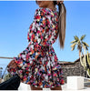 Southpire Floral Print V-Neck Mini Party Dress Women Loose Style Long Sleeve Day Causal Dress 2023 Spring Summer Clothes Ladies
