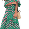 Ankle-length Breathable Lantern Sleeve Printing Long Dress Women Accessory