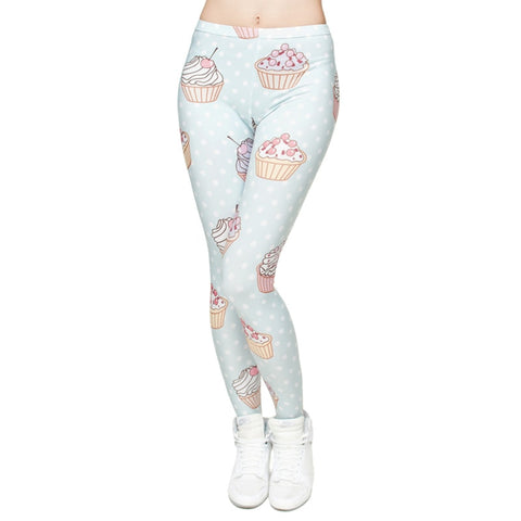 High Elastic Women Leggings Muffin Dots 3D Printing Trousers Fitness Legging Slim High Waist Legins Casual Women Pants