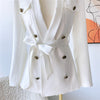 High-End  Slim Lace-up Waist White Suit Coat Ladies French Style 2023 Autumn Women's Temperament Business Blazer Jackets