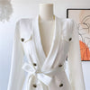 High-End  Slim Lace-up Waist White Suit Coat Ladies French Style 2023 Autumn Women's Temperament Business Blazer Jackets