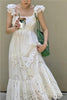 High-End White Square Collar Tank Dresses Women 2022 Summer Sleeveless Sweet Hollow Ruffled Long Dress Vacation Evening Vestido