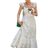 High-End White Square Collar Tank Dresses Women 2022 Summer Sleeveless Sweet Hollow Ruffled Long Dress Vacation Evening Vestido