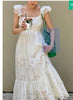 High-End White Square Collar Tank Dresses Women 2022 Summer Sleeveless Sweet Hollow Ruffled Long Dress Vacation Evening Vestido