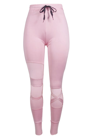High Fashion New Women Leggings Pink Strech Elastic High Waist Cut Out Ripped Skinny Long Pants Jeggings Trouser