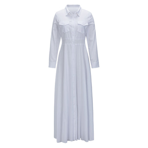 High Grade Female Rock Long Vestido Blanco Elegant Long Sleeve White Ball Gown Elastic Waist Maxi Shirt Dress Vintage 2022 Fall
