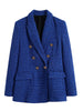 High Qualit Za Woman Casual Traf Coats Autumn Winter Thick Tweed Woolen Jacket Ornate Buttons Female Plaid Long Blazers Blue