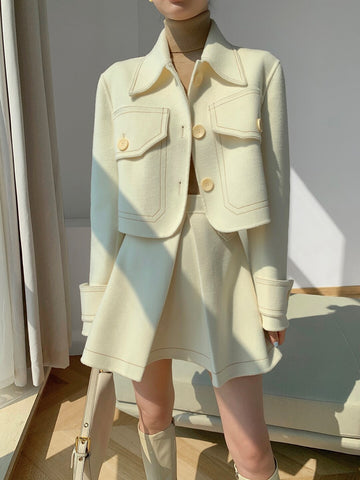 100% Genuine Wool Fur Female Suits Autumn Korean Simple Women's Coats Elegant Women's Clohting Abrigos Zjt1724