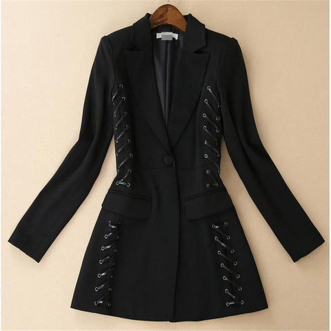 High Quality 2022 Autumn Winter Bandage Blazer Jacket Women Long Sleeve One Button Lacing Motorcycle Blazer Slim Outerwear A782