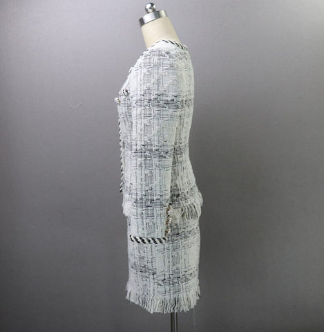 2022  Runway Women's Suits Long Sleeve Elegant Woolen Tweed Jacket and Skirt Two Piece Set