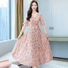 High Quality 2022 Summer Dress For Women V  Collar Floral Printed Short Sleeve Women Chiffon Long Dress