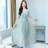 High Quality 2022 Summer Dress For Women V  Collar Floral Printed Short Sleeve Women Chiffon Long Dress