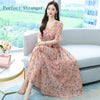 High Quality 2022 Summer Dress For Women V  Collar Floral Printed Short Sleeve Women Chiffon Long Dress