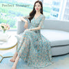 High Quality 2022 Summer Dress For Women V  Collar Floral Printed Short Sleeve Women Chiffon Long Dress