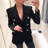 2023 Early Spring Wild Velvet Slim Long-sleeved Suit  Starry Sky Shiny Black Small Suit Jacket Female