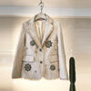 2023 Spring Women Long Sleeve  Beading Tweed Slim Jacket Blazers Suit
