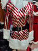 Adults Womens Santa Claus Costume Sexy Cute Red White Striped Christmas party Fancy Dress With + Leggings