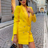 Autumn Women's Blazer Jacket 2022 Yellow Blue Casual Long Sleeve Women Sexy Blazer Dress Chic Office Ladies Outfits