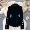 Blazer Coat Women Velvet Suit Jacket Winter Double Breasted Long Sleeve Black Blazer Ladies Slim Blazer Outwear