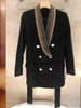 Blazer Women Black Bead 2023 Designer Metal Decoration with Belt Shawl Collar Midi Jacket Suit Long Blazers