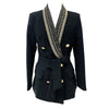 Blazer Women Black Bead 2023 Designer Metal Decoration with Belt Shawl Collar Midi Jacket Suit Long Blazers