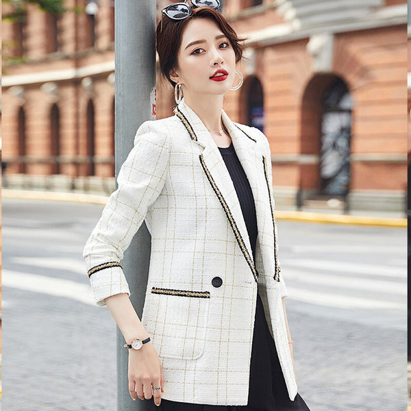 Casual Office Suit Jacket 2022 Autumn and Winter Check Double-breasted Ladies Blazer Elegant Top
