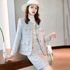 Casual Skirt Suit Women Female Blue Black Plaid Long Sleeve Two Piece Set for Ladies Autumn Fall Wear