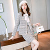 Casual Skirt Suit Women Female Blue Black Plaid Long Sleeve Two Piece Set for Ladies Autumn Fall Wear