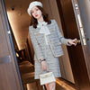 Casual Skirt Suit Women Female Blue Black Plaid Long Sleeve Two Piece Set for Ladies Autumn Fall Wear