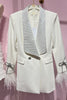 Commuter Slimming Feather Decoration Rhinestone Suit Jacket Women Fall 2023 Winter White Blazer Coat Outerwear