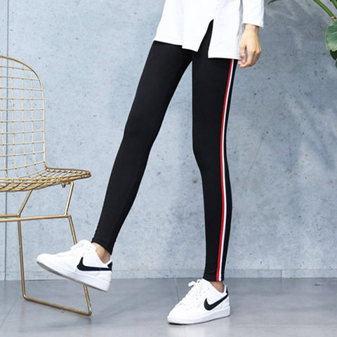 High Quality Cotton Leggings Side stripes Women Casual Legging Pant Plus Size 2XL High Waist Fitness Leggings Plump Female