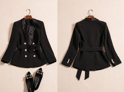 High Quality Double Breasted Women's Suit Blazer Belt Notched Fashion Suit Jacket Female Long Sleeve Women Slim Blazers Ladies