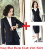 Fabric Formal Women Business Suits with Skirt and Tops and Vest & Waistcot for Ladies Blazers Autumn Winter Sets