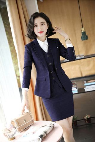 Fabric Formal Women Business Suits with Skirt and Tops and Vest & Waistcot for Ladies Blazers Autumn Winter Sets
