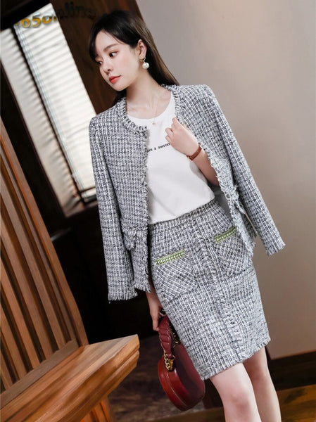Fabric Women Formal Business Suits with Skirt and Jackets Coat Ladies Office OL Styles Blazers Set Career Clothes