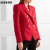High Quality Fashion 2022 Designer Blazer Women's Work Office Lady Blaser Metal Lion Buttons Double Breasted Red Blazer Outer